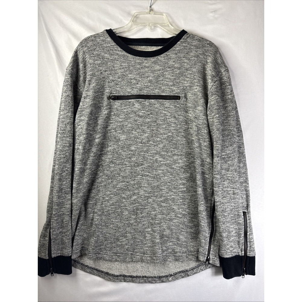 Iro-Ochi Hoodie Mens L Heather Grey Sweater Zipper Long Sleeve Pull Over Minimal
